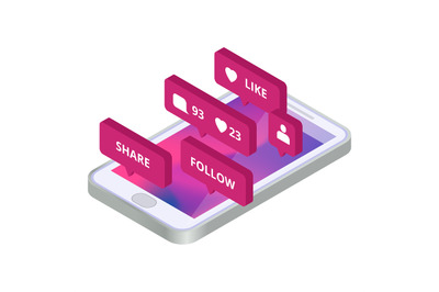 Communication, social media app vector concept 3d