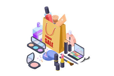 Cosmetic sale shoppig bag vector isometric concept