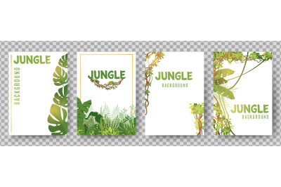 Green tropical frames template. Jungle plants vector cards