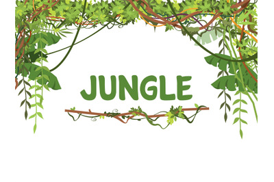 Jungle exotic leaves and lianes vector background