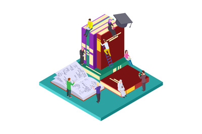 Library, education vector isometric concept. Illustration of students