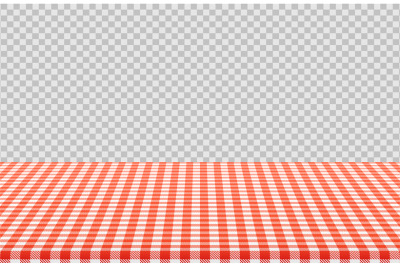 Vector picnic table with red checkered pattern of linen tablecloth iso