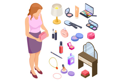 Vector women cosmetics and accessories isometric collection