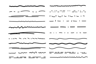 Hand drawn underlines. Drawing brush lines, pencil textured strokes. S