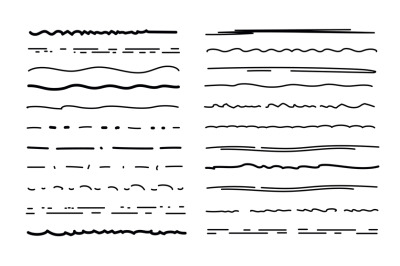Sketch underlines. Crosshatch pen brush lines, pencil textured strokes