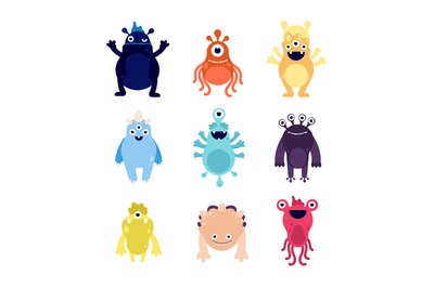 Funny monsters. Cute baby monster aliens bizarre avatars. Crazy hungry