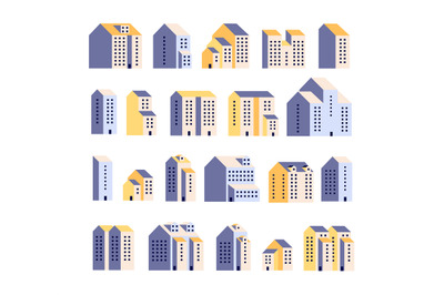 Minimal apartment houses. Residential buildings, urban city homes, tow