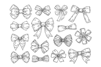 Hand drawn bow. Fashion tie bows accessories sketch doodles tied ribbo