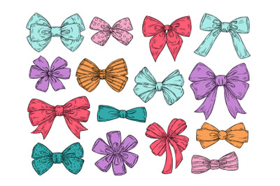 Color bows. Sketch fashion tie bow accessories hand drawn doodles tied