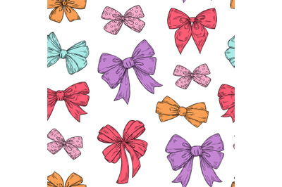 Bows pattern. Fashion tie bows accessories sketch doodles tied ribbons