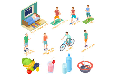 Healthy lifestyle isometric concept. Regular exercises&2C; medical checki