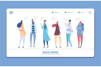 Chatting people, group communication vector landing page