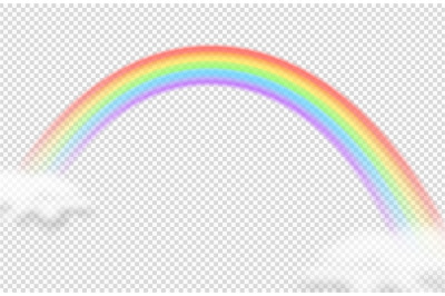 Realistic rainbow vector icon. Rainbow with clouds isolated on transpa