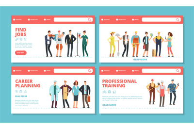 Career landing pages. Find jobs, career planning banners temlpate. Dif