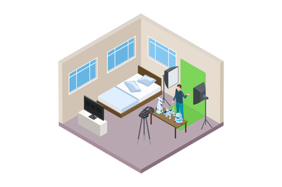 Hi-tech blogger making video isometric vector concept