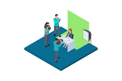 Isometric TV host filmed on chroma key vector illustration