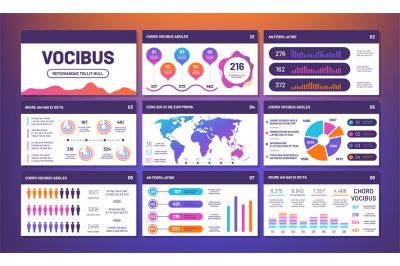 Modern infographics presentation template vector. Info charts, pies, c