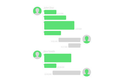 Chat app template. Short message service vector illustration with text