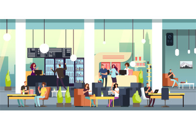 Men and women at food court vector illustration