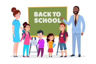 Teachers and students vector. Back to school illustration