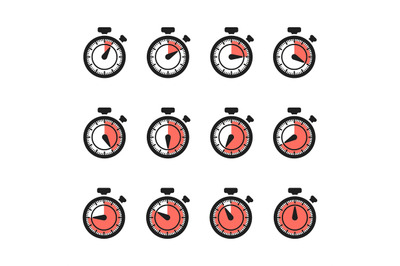 Timer icons vector. Stopwatch set isolated on white background