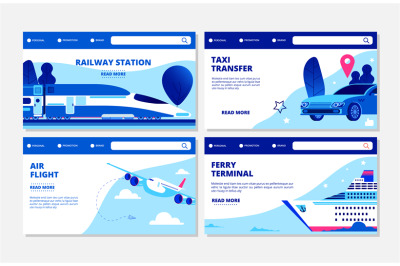 Transportation vector banners. Ferry terminal&2C; air flight&2C; taxi&2C; railw