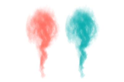 Turquoise and coral smoke bomb vector isolated on white background