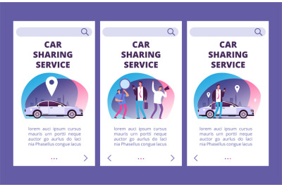 Car sharing service mobile app pages vector template