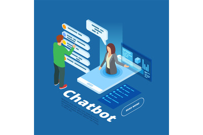 Chatbot vector illustration. Isometric online assistant concept