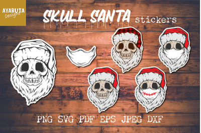 Skull Santa SVG Sticker, Santa Hat Christmas Skeleton Skull