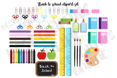 Kids Back to School Supplies Clipart Set