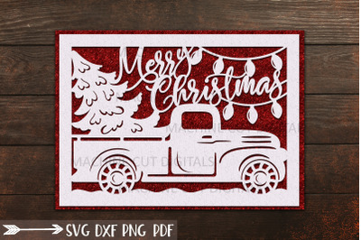 Merry Christmas card papercut svg laser cut cricut template