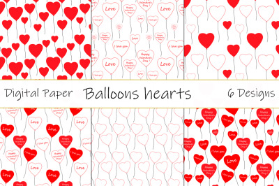 Set Patterns Balloons hearts Valentine&#039;s day vector