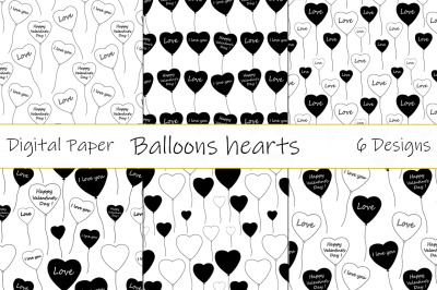 Patterns black and white balloons Valentine&#039;s Day vector illustration