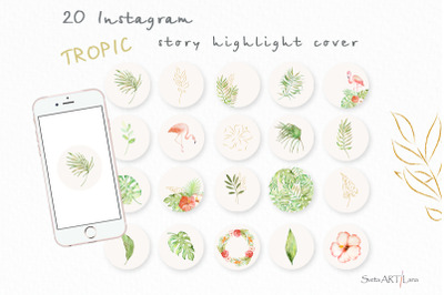Instagram Story Highlight covers Watercolor Boho Tropic