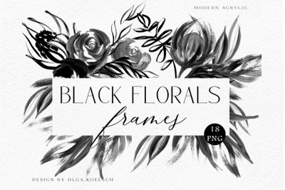 Black roses clipart, black floral frames clipart for social media