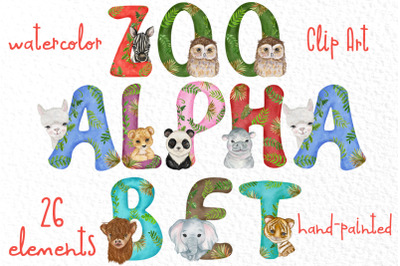 Watercolor animal alphabet clipart Jungel animal letters