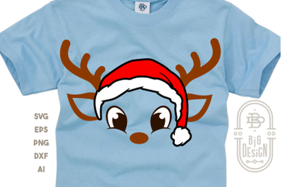 Christmas SVG - Reindeer SVG , Cute reindeer with Santa hat