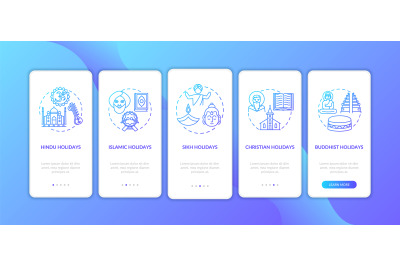 Indian religious holidays onboarding mobile app page screen with conce