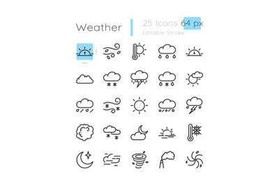 Meteorology linear icons set