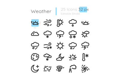 Meteorological forecast linear icons set