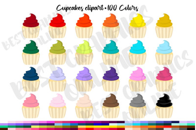 100 Colors Cupcake Clipart Set