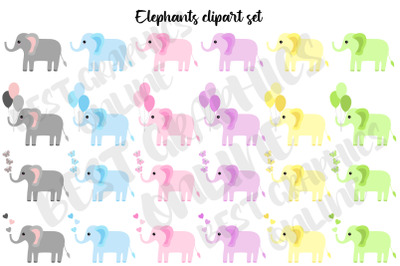 Elephants Clipart Set Babyshower Hearts