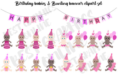 Pink Birthday Babies Clipart Graphics