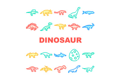 Dinosaur Wild Animal Collection Icons Set Vector