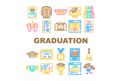 Graduation Education Collection Icons Set Vector