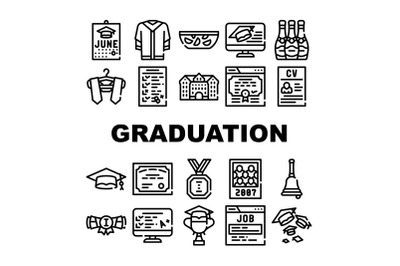 Graduation Education Collection Icons Set Vector