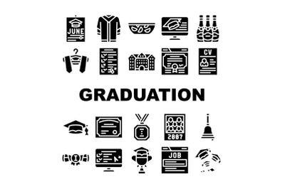 Graduation Education Collection Icons Set Vector