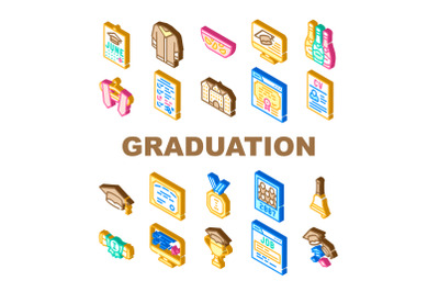 Graduation Education Collection Icons Set Vector