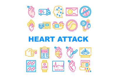 Heart Attack Disease Collection Icons Set Vector